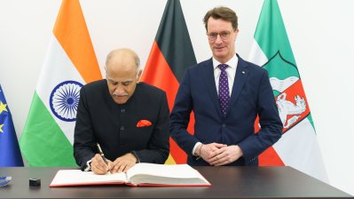 Ministerpräsident Hendrik Wüst empfängt den Botschafter der Republik Indien