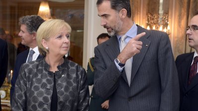 Ministerpräsidentin Hannelore Kraft und S. M. König Felipe VI von Spanien im Anwesen von Liz Mohn anlässlich eines Mittagessens mit dem Deutsch-Spanischen Unternehmerrat.