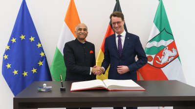 Ministerpräsident Hendrik Wüst empfängt den Botschafter der Republik Indien