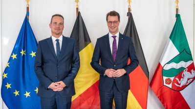 Ministerpräsident Hendrik Wüst empfängt Ministerpräsidenten der Deutschsprachigen Gemeinschaft Ostbelgiens Oliver Paasch
