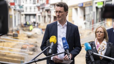 Ministerpräsident Hendrik Wüst besucht gemeinsam mit Bundeskanzler Olaf Scholz und Bundesinnenministerin Nancy Faeser Bad Münstereifel