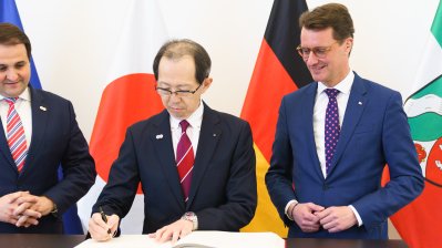 Ministerpräsident Hendrik Wüst trifft den Gouverneur der Präfektur Fukushima Masao Uchibori