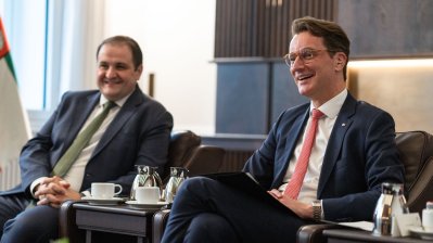 Ministerpräsident Hendrik Wüst empfängt Gouverneur der japanischen Präfektur Fukushima Masao Uchibori