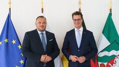 Ministerpräsident Hendrik Wüst empfängt den Marschall der polnischen Woiwodschaft Schlesien