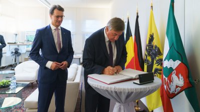 Ministerpräsident Hendrik Wüst empfängt den flämischen Ministerpräsidenten Jan Jambon