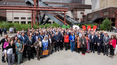 Ministerpräsident Hendrik Wüst und Bundespräsident Frank-Walter Steinmeier besuchen die Zeche Zollverein im Rahmen eines Diplomatenausflugs