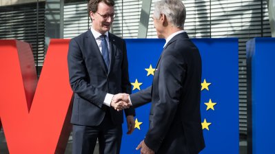 Ministerpräsident Hendrik Wüst empfängt den Botschafter von Österreich in Deutschland zum Antrittsbesuch