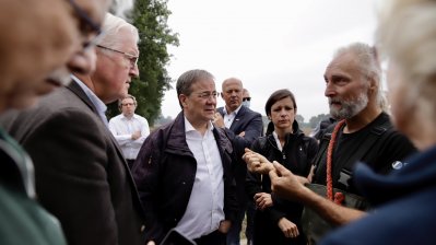 Bundespräsident Frank-Walter Steinmeier und Ministerpräsident Armin Laschet besuchen Erftstadt im Rhein-Erft-Kreis