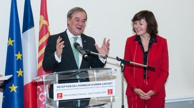 Kulturbevollmächtigter Armin Laschet nimmt am Deutsch-Französischen Ministerrat mit Bundeskanzlerin Angela Merkel und dem französischen Staatspräsidenten Emmanuel Macron in Toulouse teil