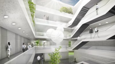 Visualisierung der Innenansicht des Neubaus der Folkwang Universität der Künste