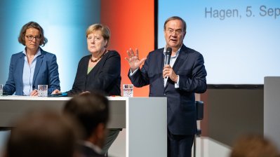 Bundeskanzlerin Angela Merkel und Ministerpräsident Armin Laschet im Märkischen Kreis und in Hagen