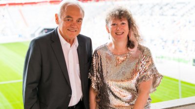 Der Präsident des Landessportbundes NRW, Walter Schneeloch, und die Staatssekretärin für Sport und Ehrenamt des Landes Nordrhein-Westfalen, Andrea Milz