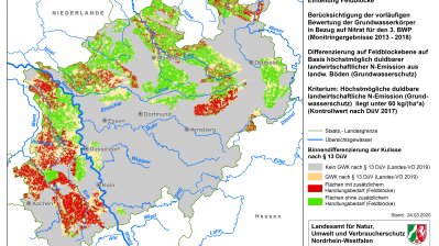 Abb.: Binnendifferenzierung innerhalb der aktuell nitratbelasteten Grundwasserkörper, Abgrenzung auf Basis der Feldblöcke