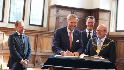 Gemeinsamer Besuch von König Willem-Alexander und Ministerpräsident Hendrik Wüst im Haus der Niederlande in Münster