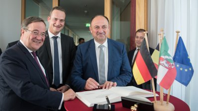 Ministerpräsident Armin Laschet empfängt die Regierungschefs der Wallonie und der Deutschsprachigen Gemeinschaft Belgiens