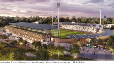 Digitaler Planungsentwurf für das Lohrheidestadion aus der Vogelperspektive