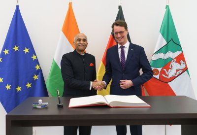 Ministerpräsident Hendrik Wüst empfängt den Botschafter der Republik Indien