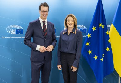 Ministerpräsident Hendrik Wüst trifft die Präsidentin des Europäischen Parlaments Roberta Metsola