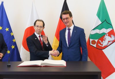 Ministerpräsident Hendrik Wüst trifft den Gouverneur der Präfektur Fukushima Masao Uchibori