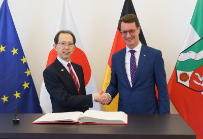 Ministerpräsident Hendrik Wüst trifft den Gouverneur der Präfektur Fukushima Masao Uchibori