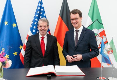 Ministerpräsident Wüst empfängt Gouverneur von Nebraska Jim Pillen 