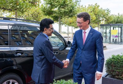 Ministerpräsident Hendrik Wüst empfängt den Chief-Minister des indischen Bundesstaates Tamil Nadu M. K. Stalin