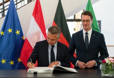Ministerpräsident Wüst empfängt österreichischen Bundesminister Wolfgang Hattmannsdorfer