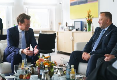 Ministerpräsident Hendrik Wüst empfängt den Marschall der polnischen Woiwodschaft Schlesien