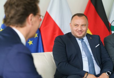 Ministerpräsident Hendrik Wüst empfängt den Marschall der polnischen Woiwodschaft Schlesien