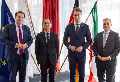 Ministerpräsident Hendrik Wüst empfängt den Botschafter von Japan in Deutschland zum Antrittsbesuch