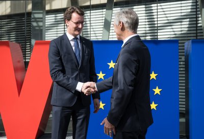 Ministerpräsident Hendrik Wüst empfängt den Botschafter von Österreich in Deutschland zum Antrittsbesuch