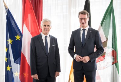 Ministerpräsident Hendrik Wüst empfängt den Botschafter von Österreich in Deutschland zum Antrittsbesuch