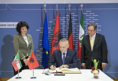 Ministerpräsident Armin Laschet empfängt den albanischen Staatspräsidenten Meta