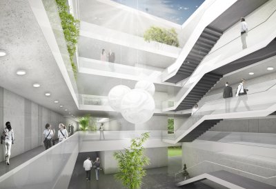 Visualisierung der Innenansicht des Neubaus der Folkwang Universität der Künste