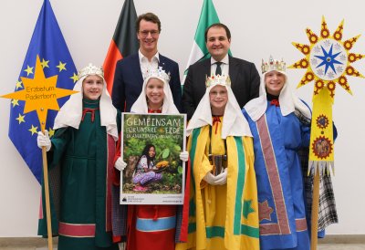 Ministerpräsident Hendrik Wüst empfängt Sternsinger zum traditionellen Dreikönigssingen