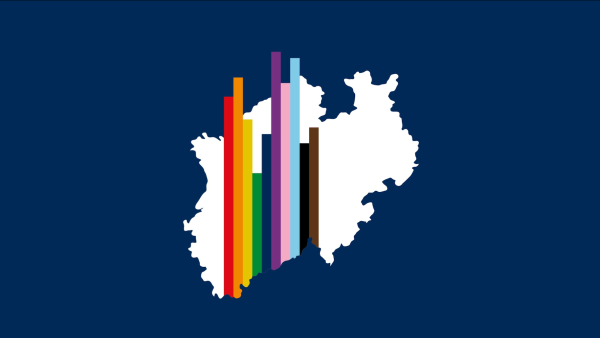 Logo der Studie mit bunten Balken über einer NRW-Karte