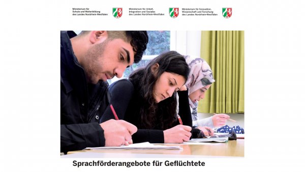 Titelblatt Flyer Sprachförderangebote für Geflüchtete