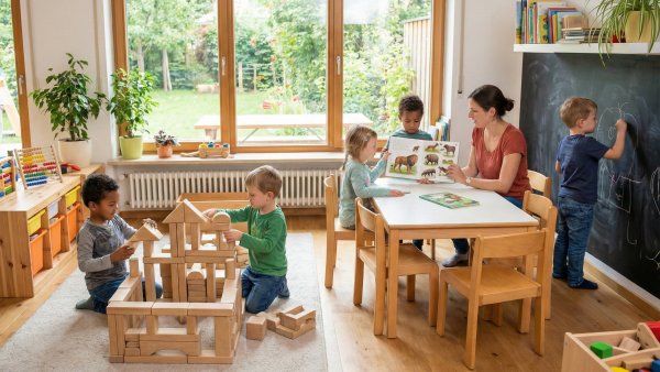 Kinder lernen spielend im Kindergarten