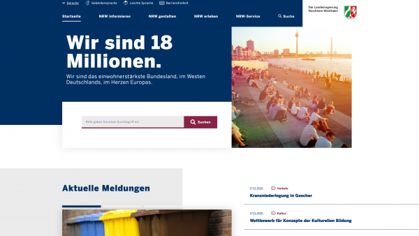 Screenshot der Startseite von Land.NRW