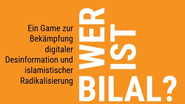 auf orangenem Hintergrund steht in weißer Schrift in Großbuchstaben "Wer ist Bilal?"