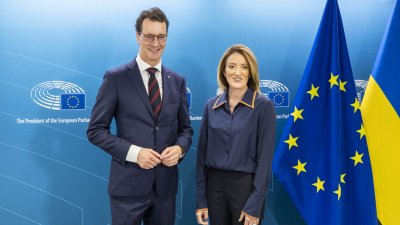 Ministerpräsident Hendrik Wüst trifft die Präsidentin des Europäischen Parlaments Roberta Metsola