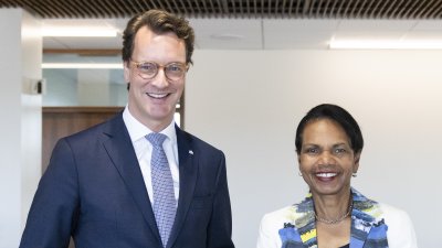 Ministerpräsident Wüst trifft die ehemalige US-Außenministerin und Direktorin der Hoover Institution Condoleezza Rice