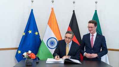 Ministerpräsident Hendrik Wüst empfängt den Botschafter der Republik Indien zum Antrittsbesuch