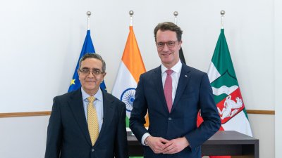 Ministerpräsident Hendrik Wüst empfängt den Botschafter der Republik Indien zum Antrittsbesuch