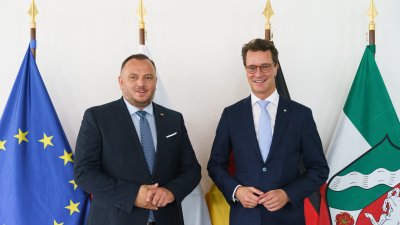 Ministerpräsident Hendrik Wüst empfängt den Marschall der polnischen Woiwodschaft Schlesien