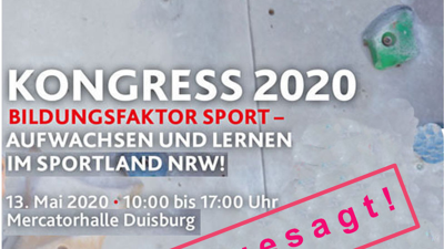 Werbeplakat für Kongress 2020 mit greuem Hintergrund und bunten Elementen, sowie rechts unten mit einem roten Stempel "Abgesagt".
