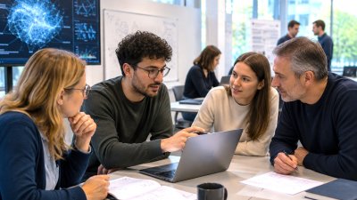 Student:innen sitzen in einem PC-Poolraum