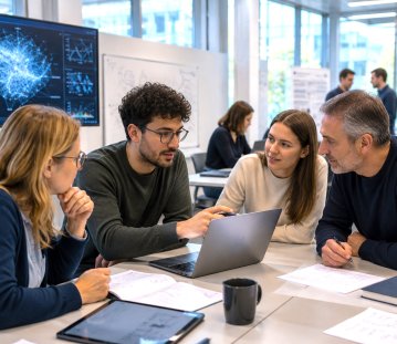 Student:innen sitzen in einem PC-Poolraum