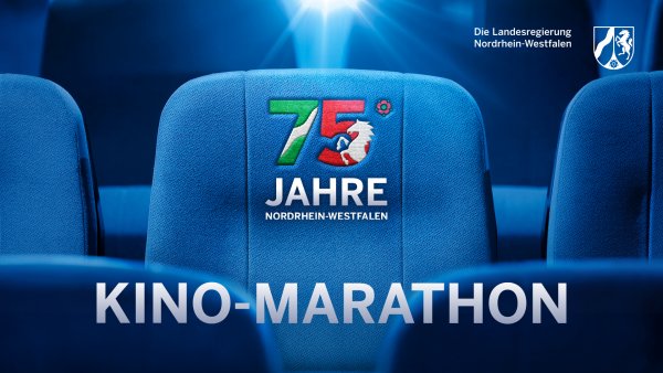 Logo mit dem Text "75 Jahre Nordrhein-Westfalen - Kino-Marathon"