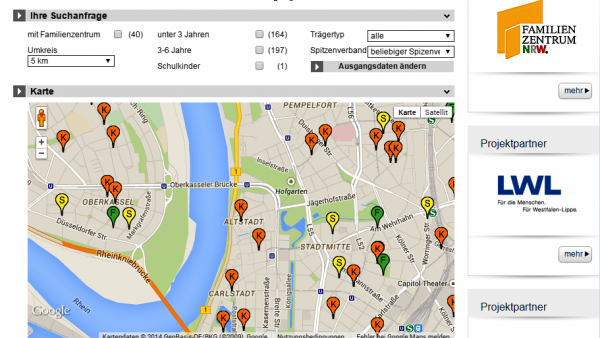 Website KiTa-Finder für Nordrhein-Westfalen